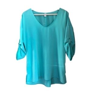 OLD Navy minty sea green roll tab sleeve flowy blouse size medium